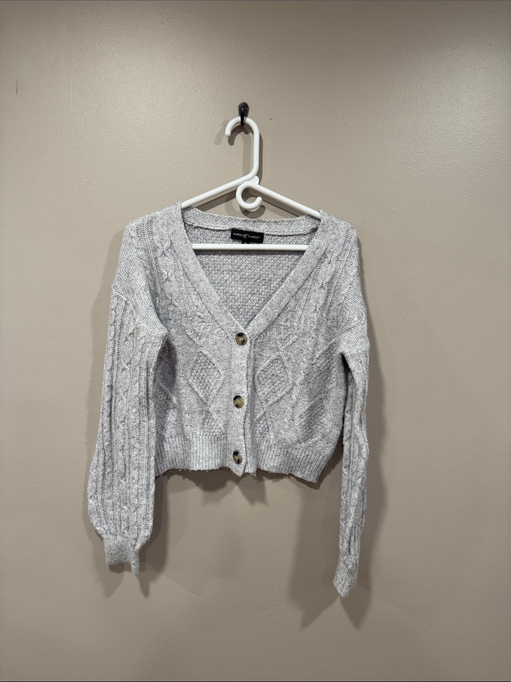 Almost Famous Light Gray Cable Knit Button Cardigan